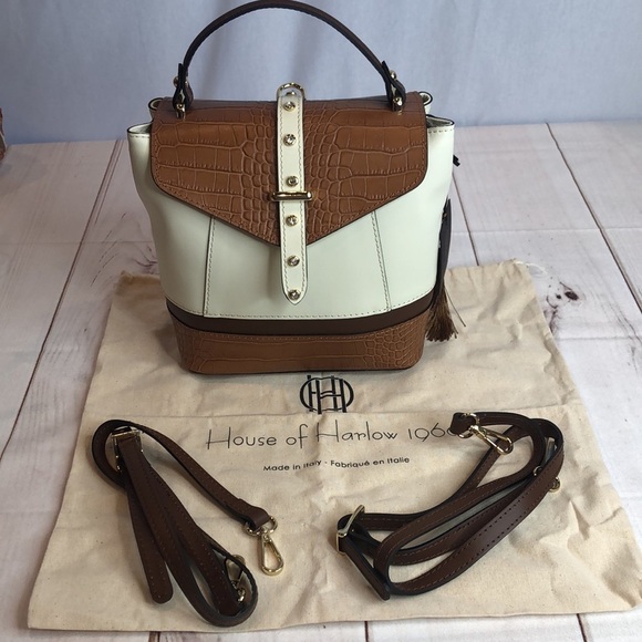 NWT House of Harlow 1960 Cream & Brown Stud Embellished Crossbody/Bag Backpack main image 16